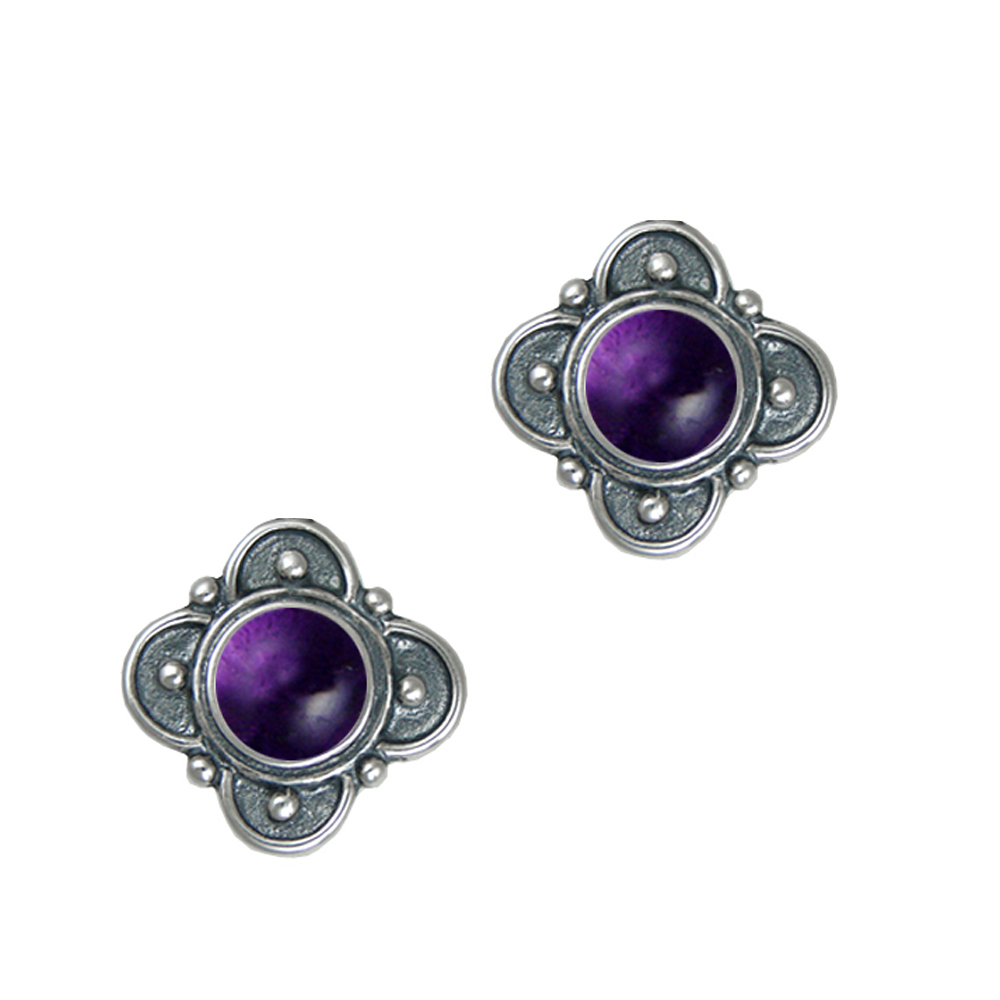 Sterling Silver Designer Post Stud Earrings With Amethyst